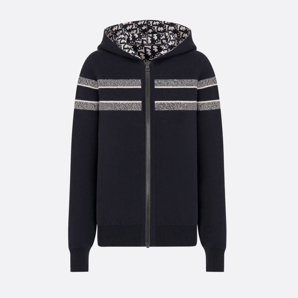 Christian Dior Reversible Zipped Cashmere Cardigan Hooded Navy Oblique Technical